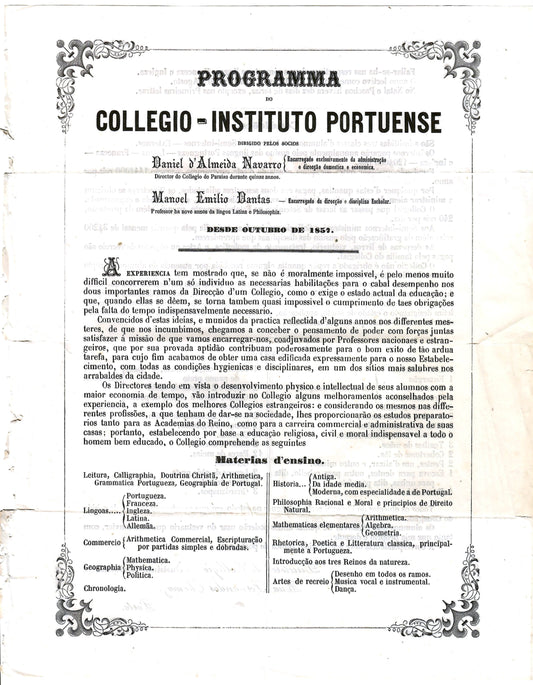 AP04LT61 – [PORTO; ENSINO; PROGRAMA] PROGRAMMA DO COLLEGIO – INSTITUTO PORTUENSE. s.d.