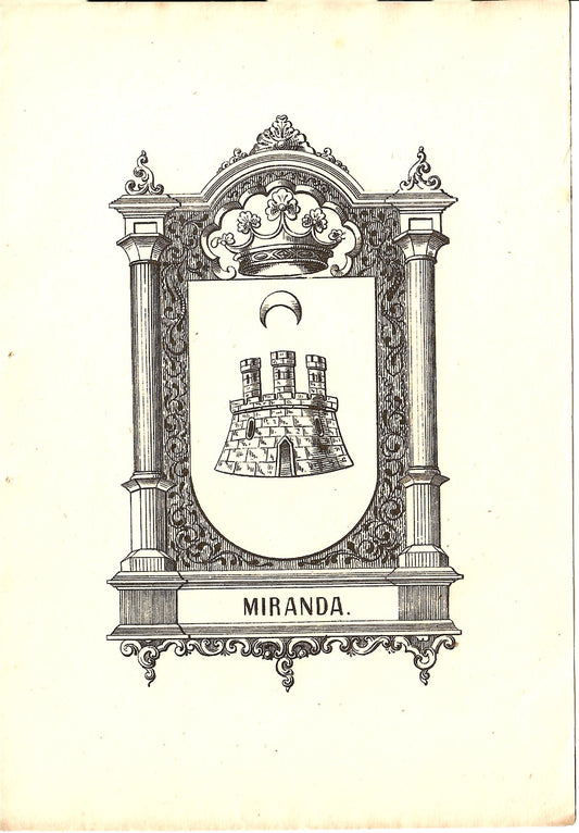 AP04LT79 – [HERÁLDICA; ESTAMPAS; MIRANDA DO DOURO] ARMAS DE MIRANDA. Lisboa. Typografia do Panorama. 1860