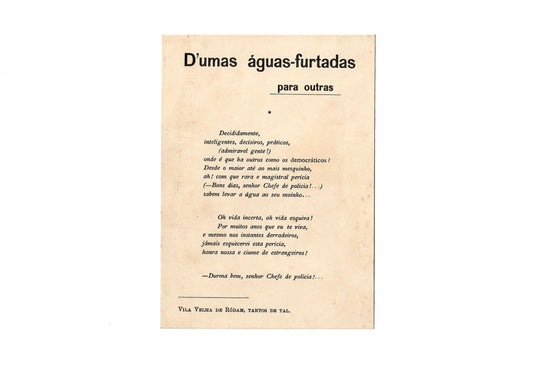 AP04LT88 – [PANFLETO; VILA VELHA DE RÓDÃO] DUMAS ÁGUAS-FURTADAS PARA OUTRAS. s.d.