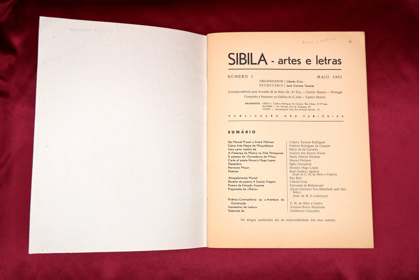 AS02LT22 – Cruz, Liberto (org.) – SIBILA - ARTES E LETRAS. n.º 1. Castelo Branco. s.n. [Gráfica de S. José]. Maio 1961