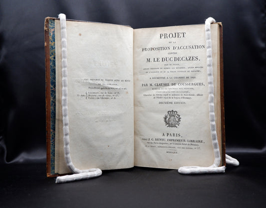 AS03LT27 – [DIREITO, FRANÇA] Coussergues, Clausel – PROJECT DE LA PROPOSITION D’ACCUSATION CONTRE M. LE DUC DECAZES, PAIR DE FRANCE, &c. Paris. J. G. Dentu, Imprimeur-Libraire. 1820