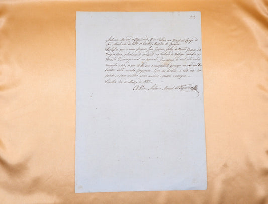 AS03LT56 – [MANUSCRITO; COVILHÃ] DECLARAÇÃO DO PE. ANTÓNIO MANUEL DE FIGUEIREDO, PRIOR DA COVILHÃ, EM COMO JOSÉ GASPAR SATISFEZ O PRECEITO DE CONFISSÃO QUARESMAL. 1857