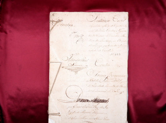 AS03LT57 – [MANUSCRITO; COIMBRA] SENTENÇA E SUBSENTENÇA CÍVEIS PASSADAS A FAVOR DO CAPITÃO MANUEL DA SILVA CARDOSO, NEGOCIANTE DA CIDADE DE COIMBRA, CONTRA ANA JOAQUINA BOTELHO, DO CONCELHO DE RESENDE. 1828-1829