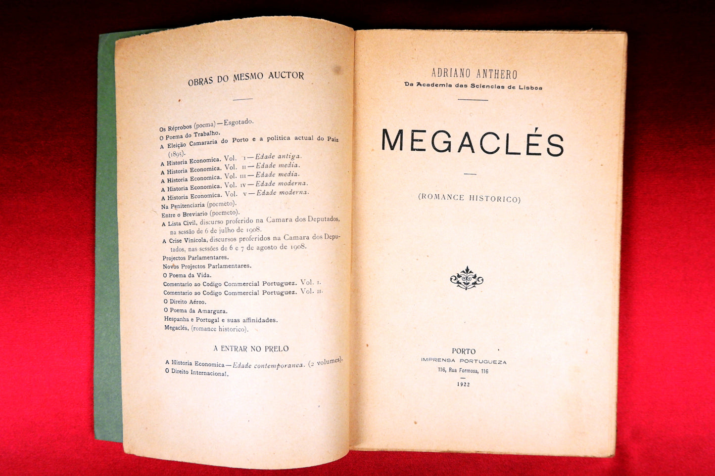 AS09LT57 – Anthero, Adriano – MEGACLÉS. Porto. Imprensa Portugueza. 1922