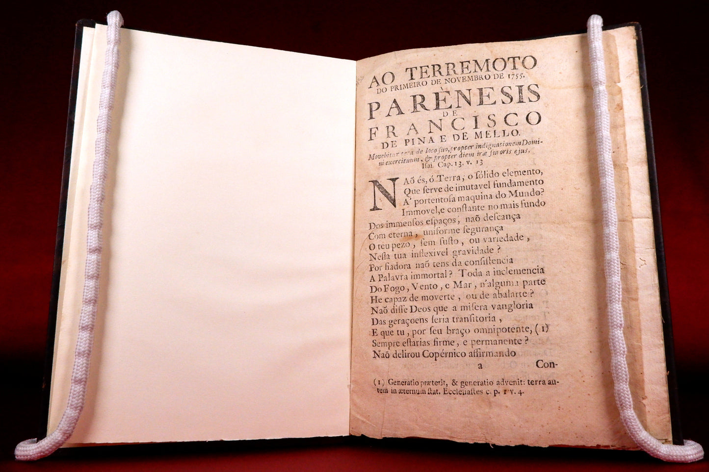 AS09LT89 – [LISBOA; TERRAMOTO] Mello, Francisco de Pina e de – AO TERREMOTO DO PRIMEIRO DE NOVEMBRO DE 1755: PARÈNESIS. Lisboa. Officina de Manoel Soares. 1756