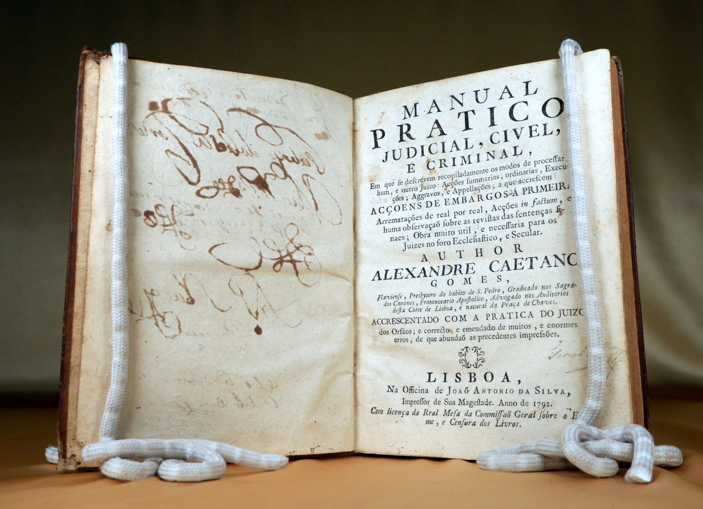 AS10LT14 – [JURÍDICA] Gomes, Alexandre Caetano – MANUAL PRATICO, JUDICIAL, CIVEL, E CRIMINAL, &c. Lisboa. Officina de João Antonio da Silva. 1792