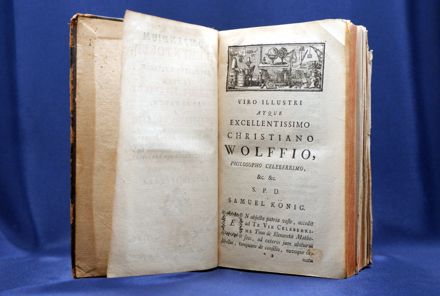 AS10LT58 – Wolffio, Christiano [Wolff, Christian] – COMPENDIUM ELEMENTORUM MATHESEOS UNIVERSÆ IN USUM STUDIOSÆ JUVENTUTIS ADORNATUM. Tomus Primus [de 2]. Lausanne & Genevae. Marci-Mic. Bousquet & Soc. 1758