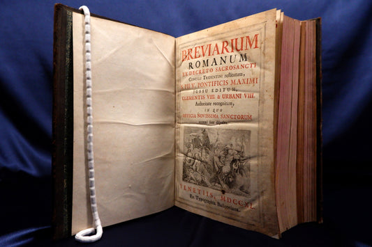 AS15LT01 – BREVIARIUM ROMANUM EX DECRETO SACROSANCTI CONCILII TRIDENTINI RESTITUTUM, S. PII V. PONTIFICIS MAXIMI JUSSU EDITUM, CLEMENTIS VIII. & URBANI VIII, &c. Venetiis. Typographia Balleoniana. 1740