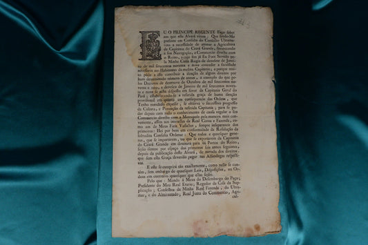 AS15LT24 – [BRASILIANA; CEARÁ] ALVARÁ – COMÉRCIO; CEARÁ. Firmado no Palacio de Quéluz. Regia Officina Typografica. 1803