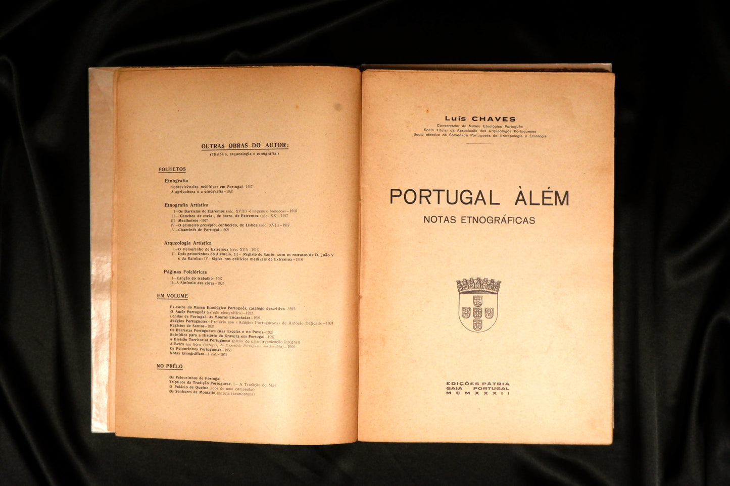 AS16LT13 – Chaves, Luís – PORTUGAL ÀLÉM: NOTAS ETNOGRÁFICAS. Vol. I [único]. Gaia. Edições Pátria. 1932