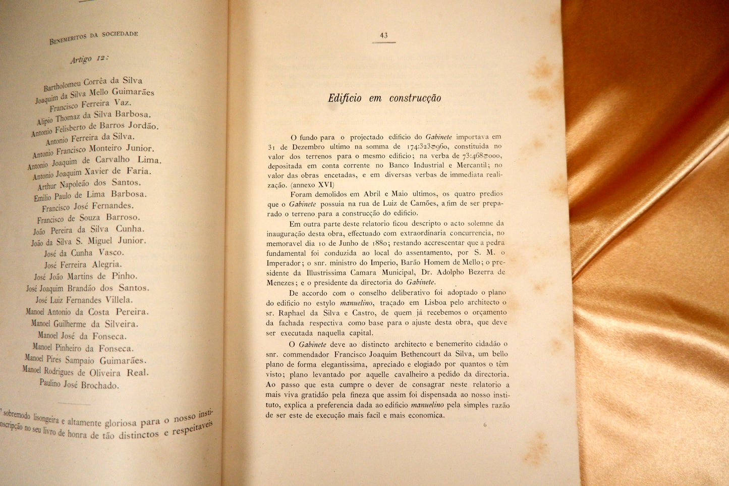 AS16LT39 – [BRASIL] RELATORIO DA DIRECTORIA DO GABINETE PORTUGUEZ DE LEITURA NO RIO DE JANEIRO EM 1880. Rio de Janeiro. Typ. e Lith. Moreira, Maximino e Cia. 1881