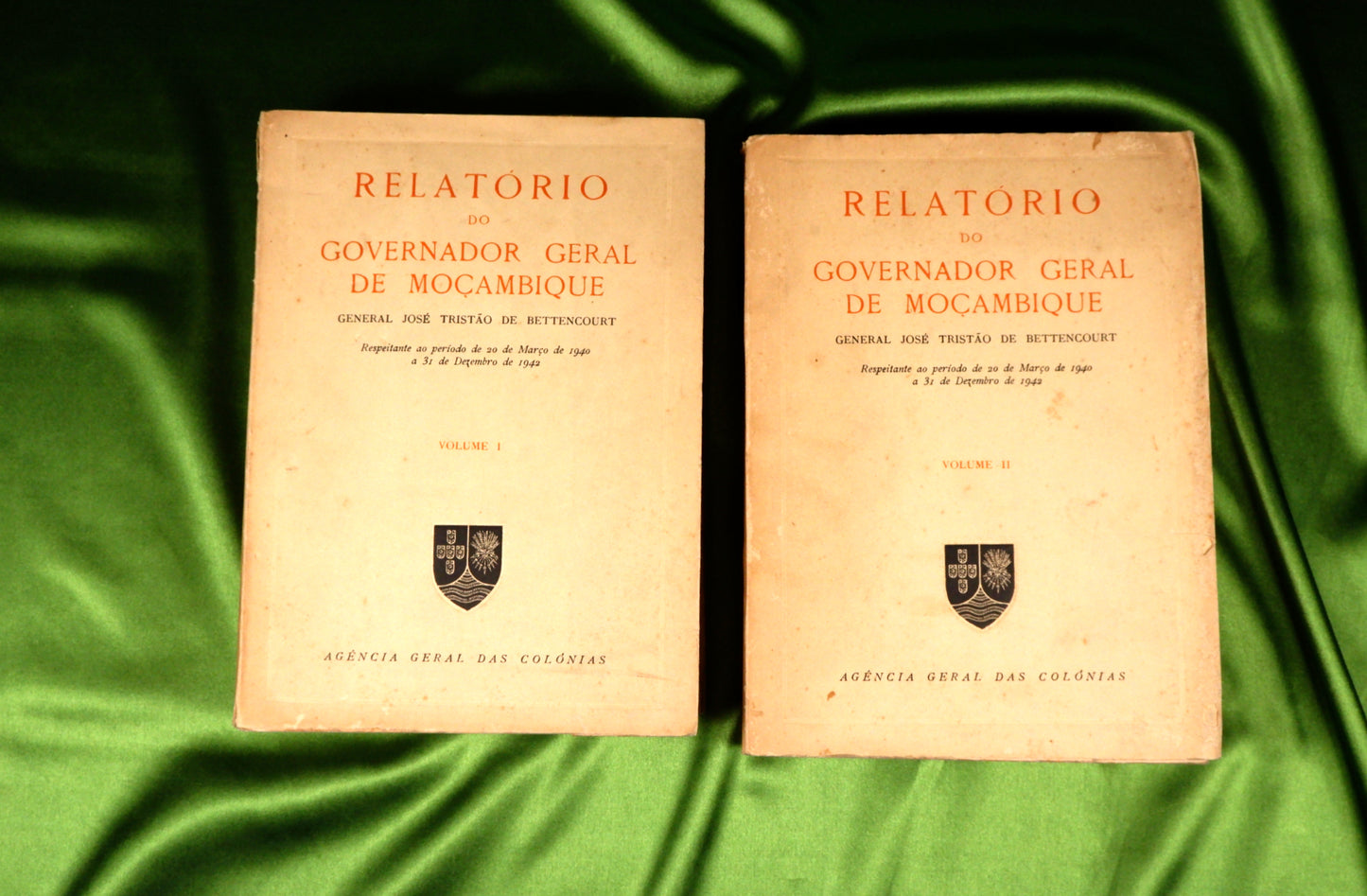 AS20LT12 – Bettencourt, José Tristão de – RELATÓRIO DO GOVERNADOR GERAL DE MOÇAMBIQUE. II vols. Lisboa. Agência Geral das Colónias. 1945