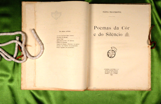 AS20LT18 – Magdalena, Maria – POEMAS DA CÔR E DO SILÊNCIO. Coimbra. Coimbra Editora, L.da Antiga Livraria França & Arménio. 1922